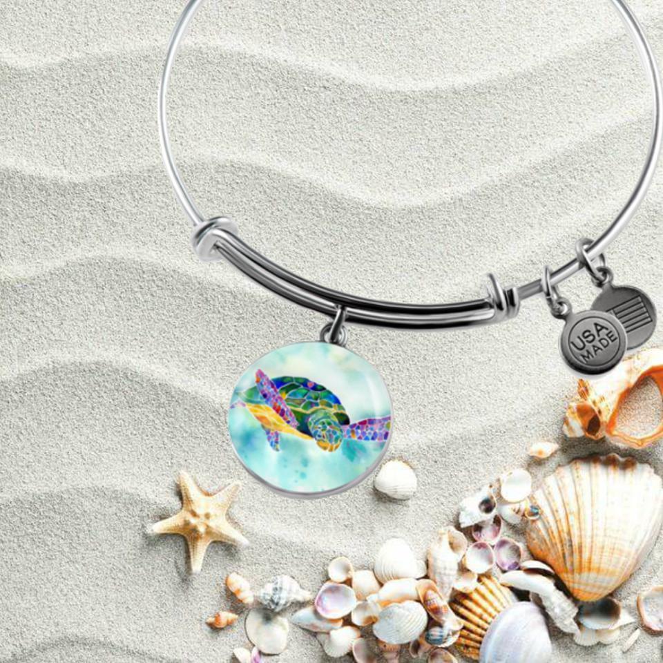 I Heart Sea Turtle Bangle Bracelet