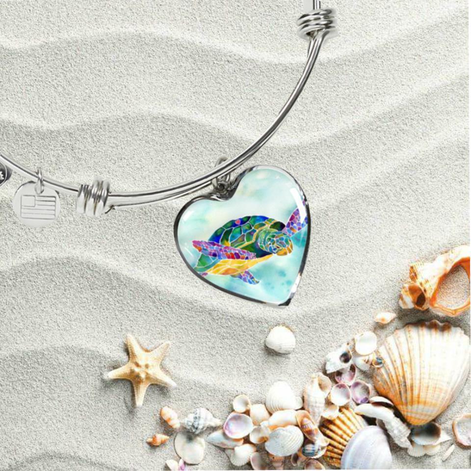 I Heart Sea Turtle Bangle Bracelet