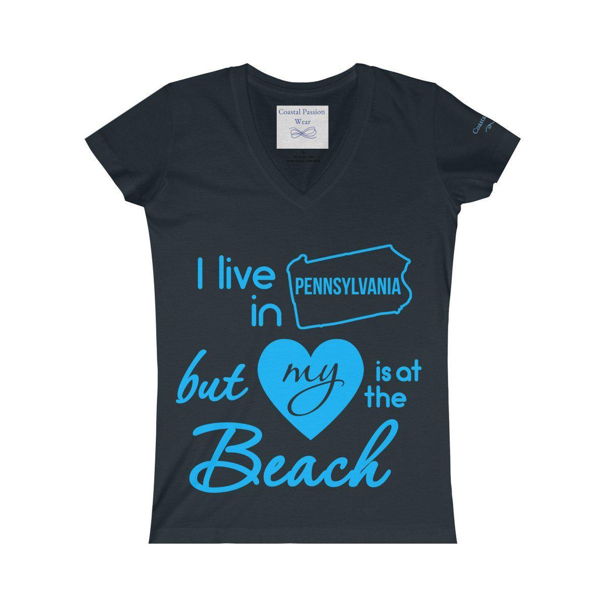 I Live In Pennsylvania But My Heart Is At The Beach V-neck Shirt