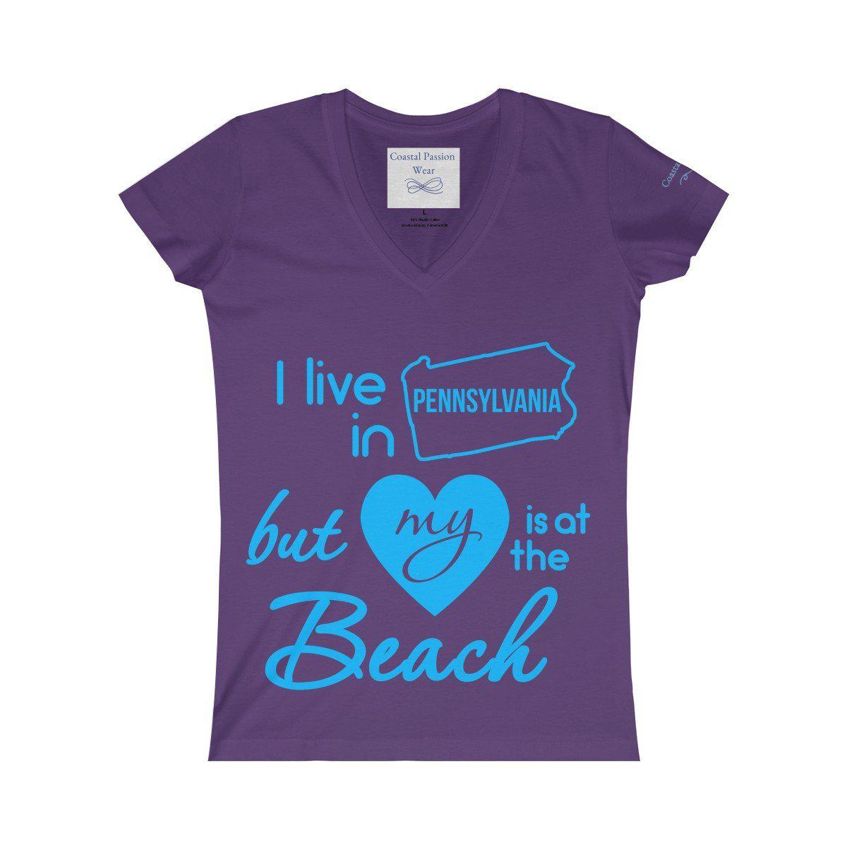 I Live In Pennsylvania But My Heart Is At The Beach V-neck Shirt
