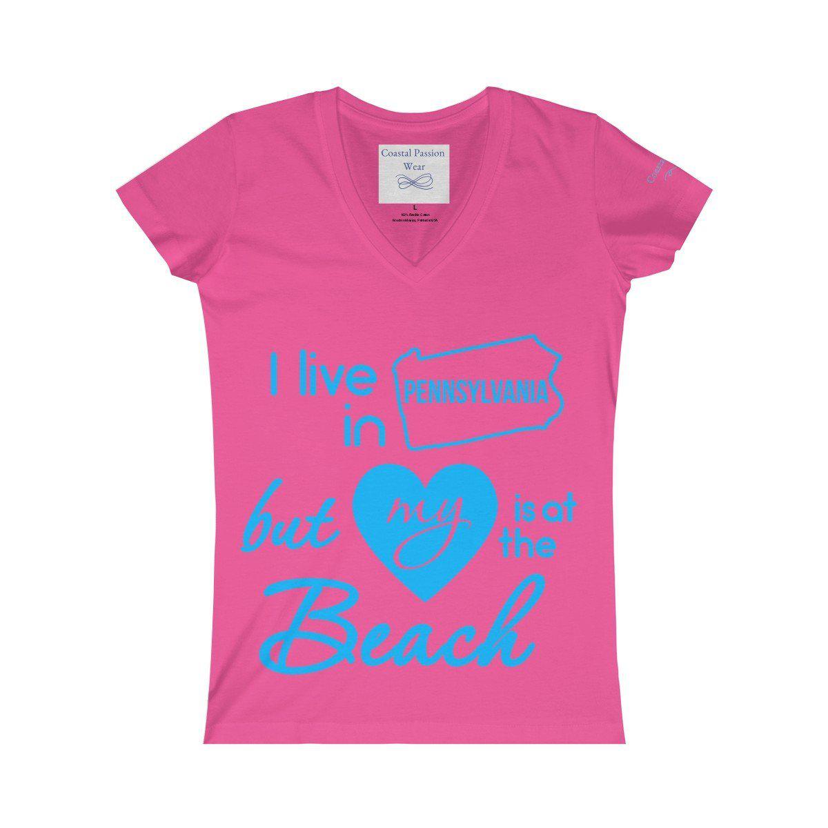 I Live In Pennsylvania But My Heart Is At The Beach V-neck Shirt
