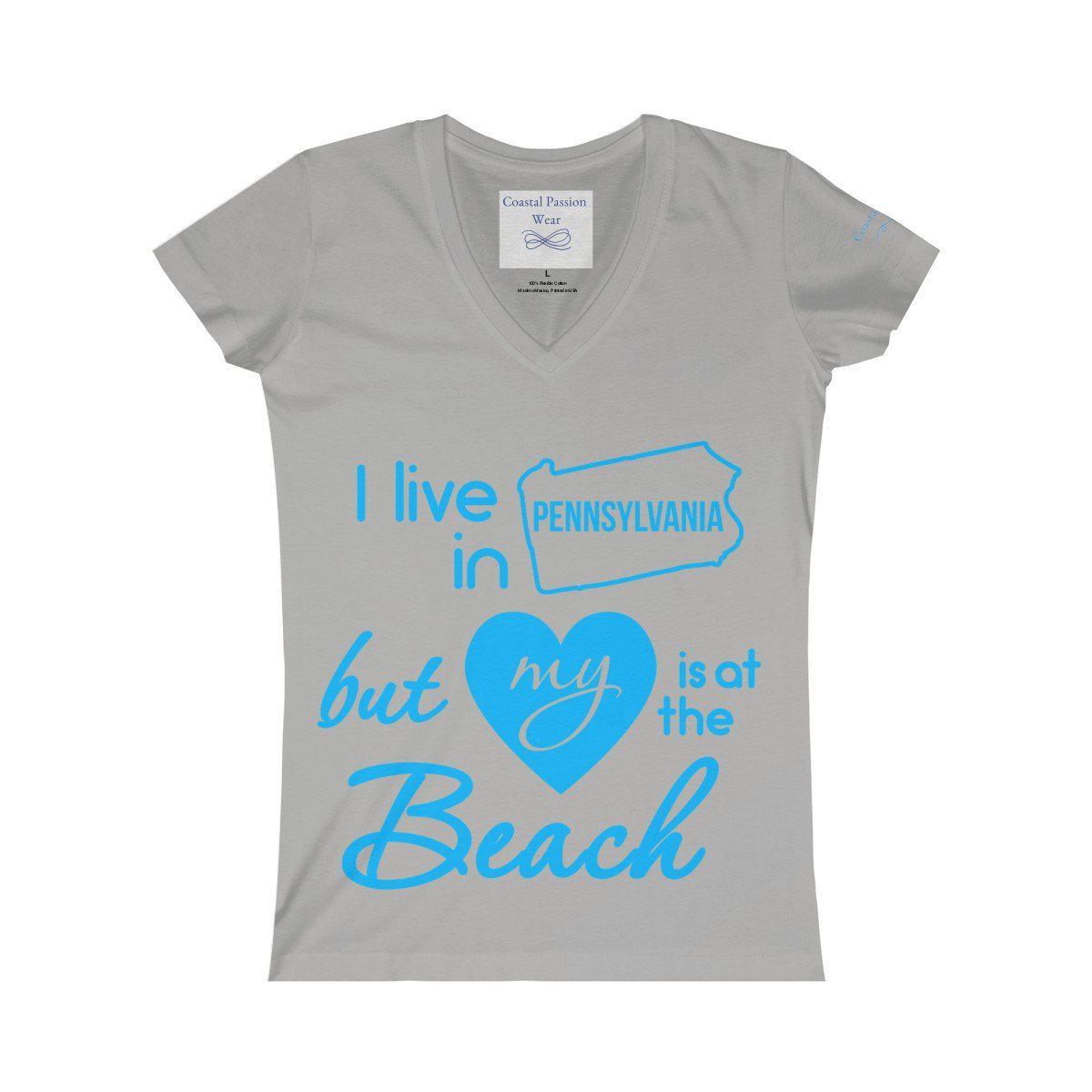 I Live In Pennsylvania But My Heart Is At The Beach V-neck Shirt