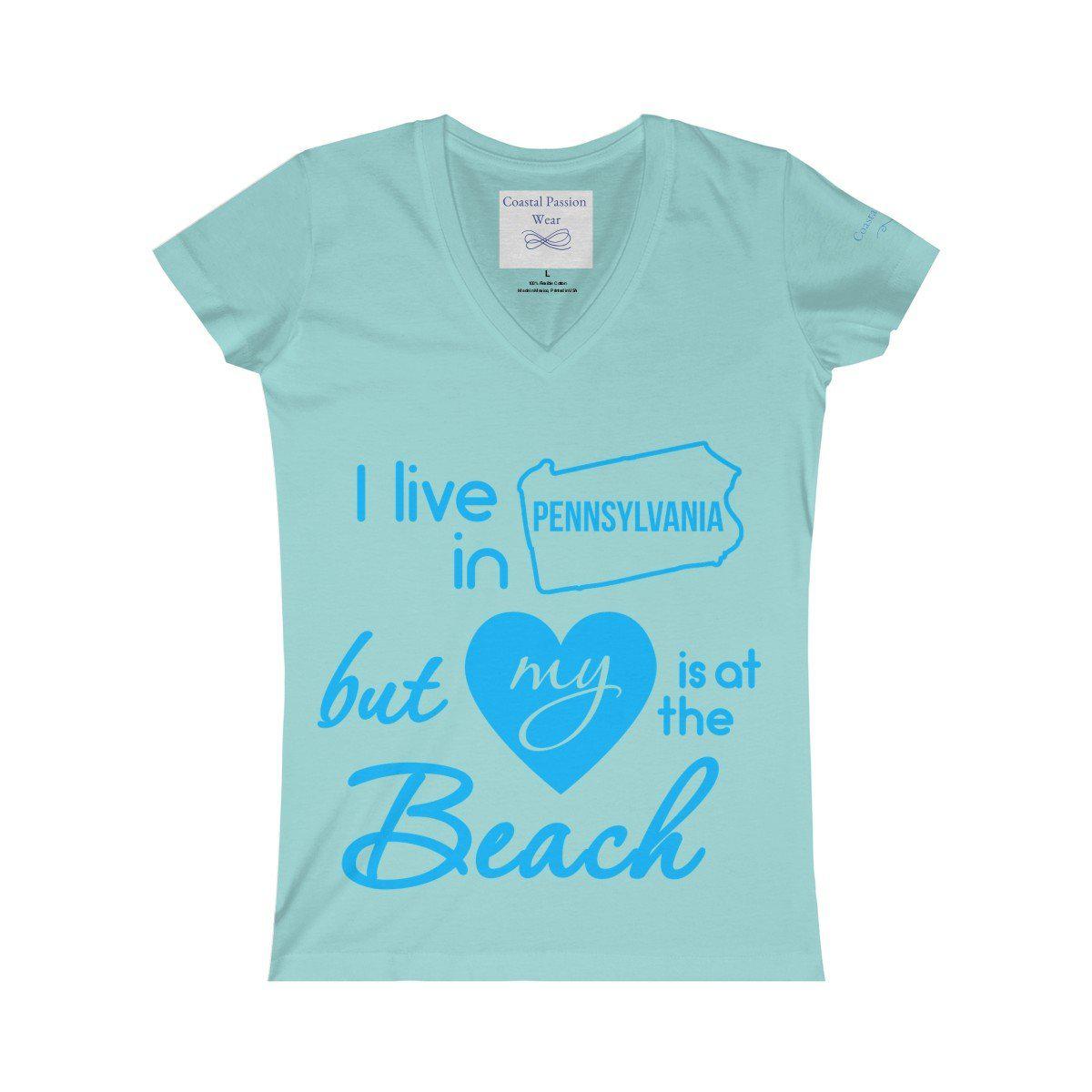 I Live In Pennsylvania But My Heart Is At The Beach V-neck Shirt