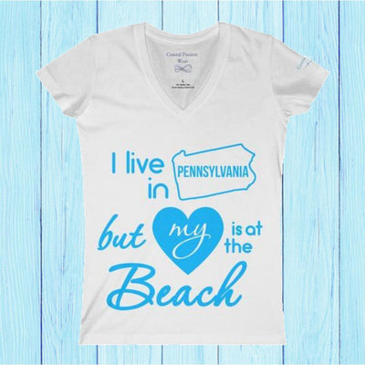 I Live In Pennsylvania But My Heart Is At The Beach V-neck Shirt