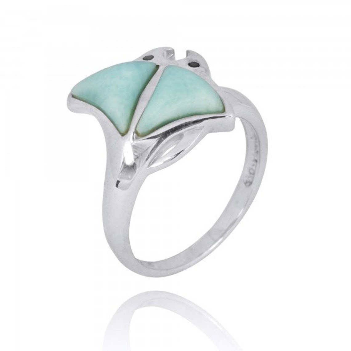 Sterling Silver Stingray Ring with Larimar and Black Spinel