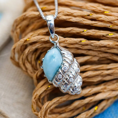 Conch Shell Pendant Necklace with Larimar