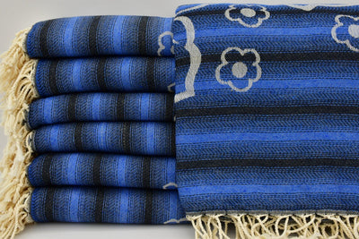 Navy Blue Hibiscus Flowers 100% Cotton Towel