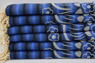 Navy Blue Hibiscus Flowers 100% Cotton Towel