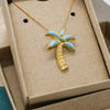 Gold Palm Tree Necklace with Larimar