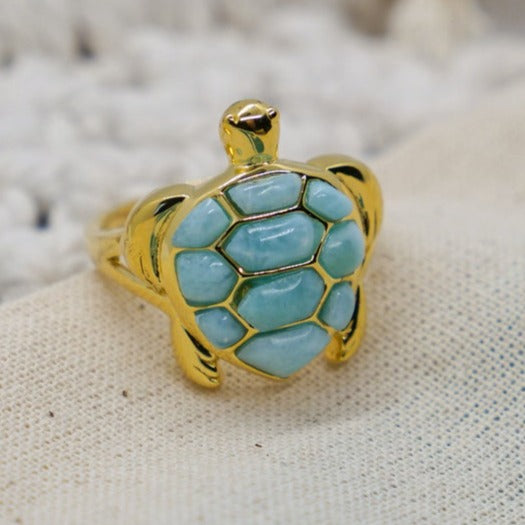 Golden Turtle Ring with Larimar