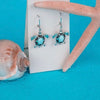 Sea Turtle Earrings with Larimar and Black Spinel