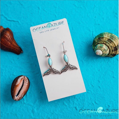 Whale Tail Earrings with Larimar