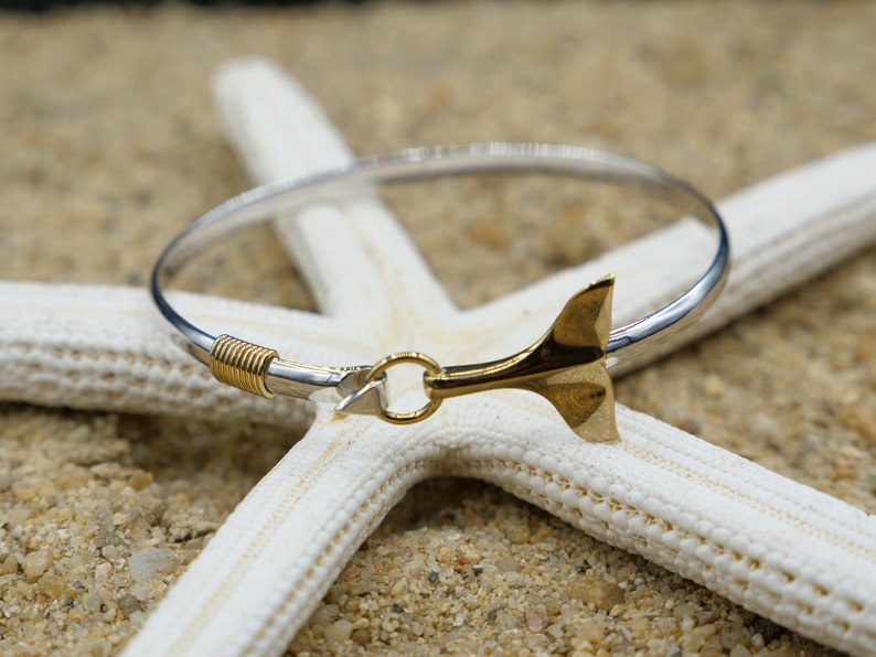 Sterling Silver Bangle with 18k Gold Whale Tail