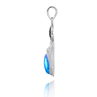 Dolphin Pendant Necklace with Blue Opal and Black Spinel