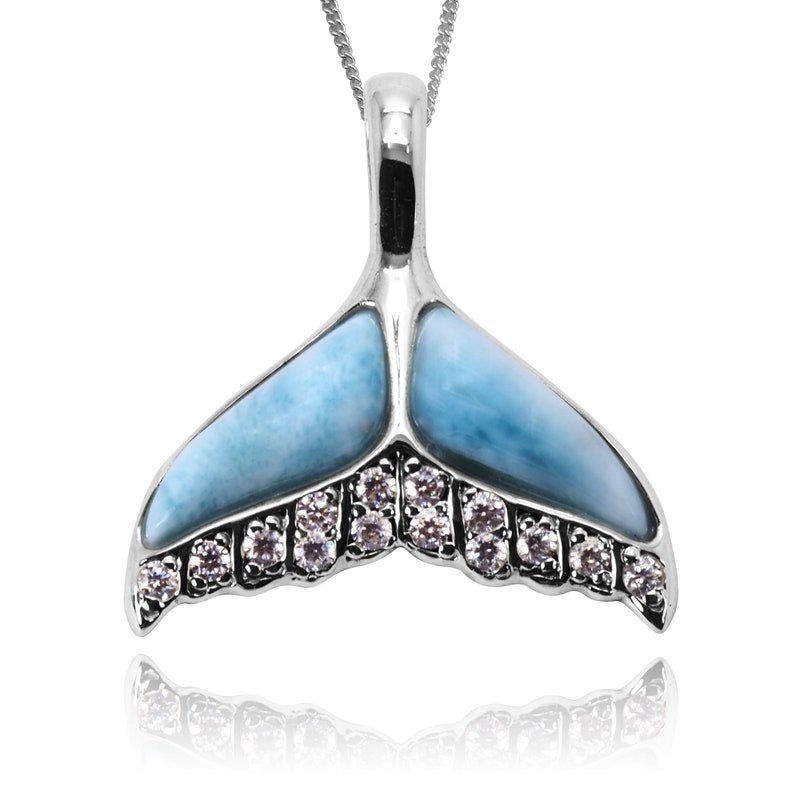 Whale Tail Pendant Necklace with Larimar