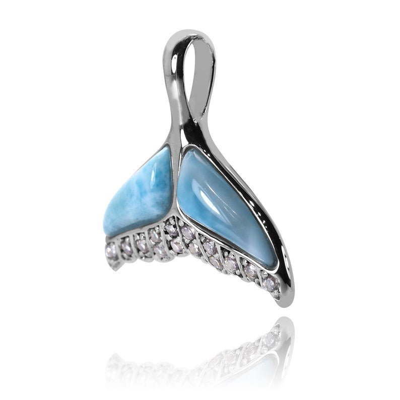 Whale Tail Pendant Necklace with Larimar