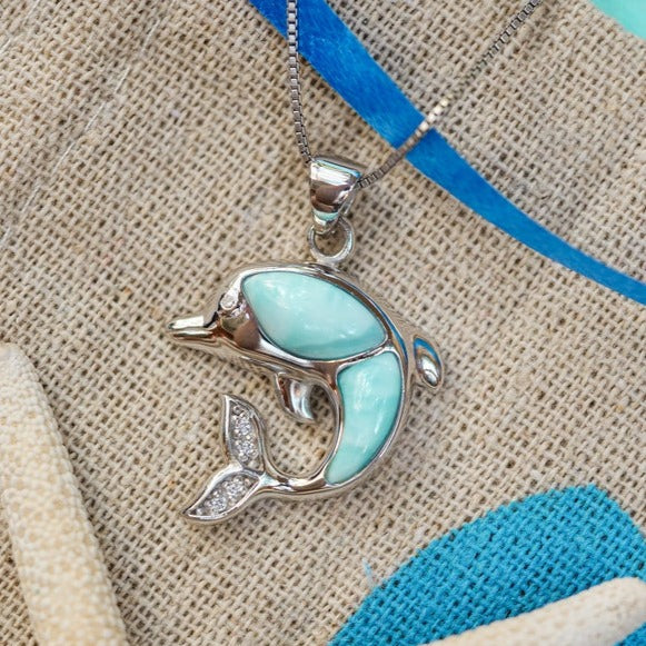 Dolphin Pendant Necklace with Larimar