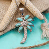 Sterling Silver and Larimar Palm Tree CZ Pendant Necklace