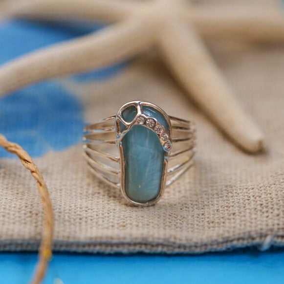Larimar Flip Flop Ring with White CZ