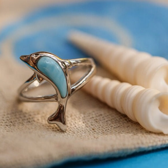 Dolphin Ring with Larimar