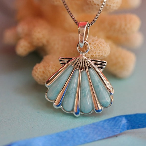 Seashell Necklace with Swiss Blue Topaz and Larimar
