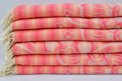 Coral Hibiscus Flowers 100% Cotton Towel