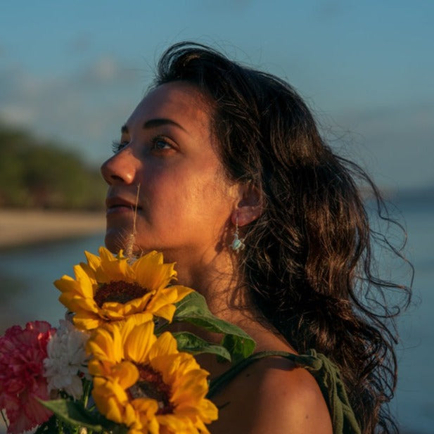 Sterling Silver Turtle Earrings with Larimar