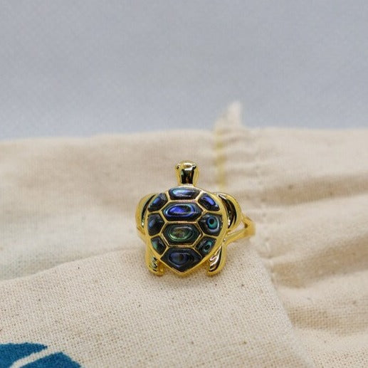 18K Gold Turtle Ring with Abalone Shell