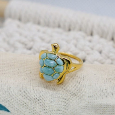 Golden Turtle Ring with Larimar