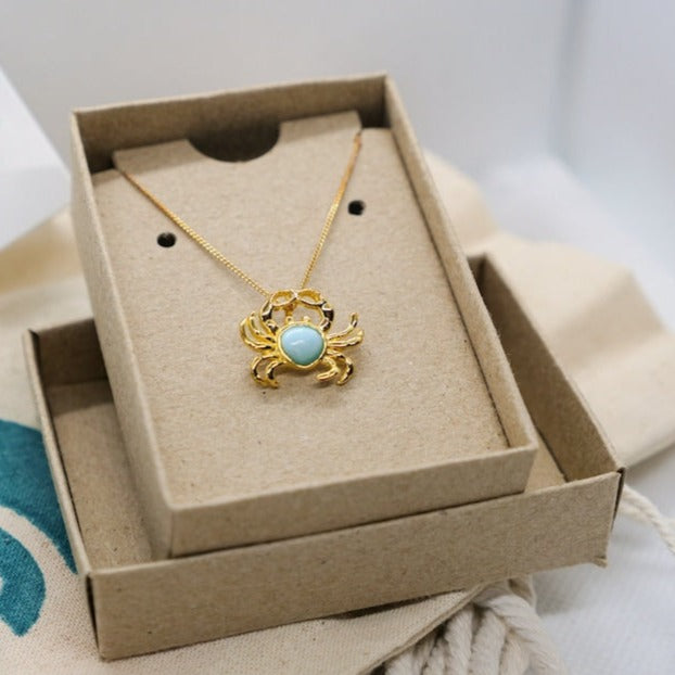 Golden Crab Pendant Necklace with Larimar
