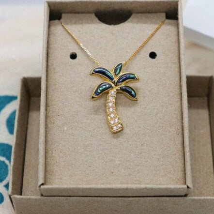 Golden Palm Tree Necklace with Abalone Shell