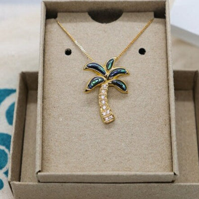 Golden Palm Tree Necklace with Abalane Shell