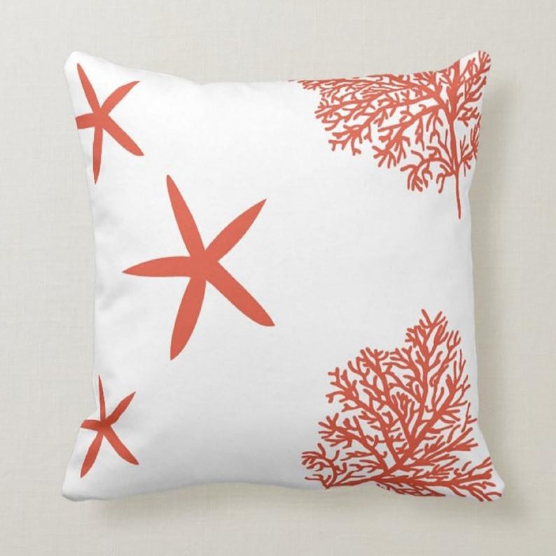 Red Coral Sealife Set of 4 Pillow Covers