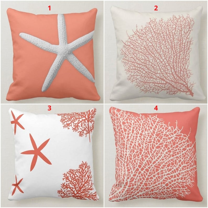 Red Coral Sealife Set of 4 Pillow Covers