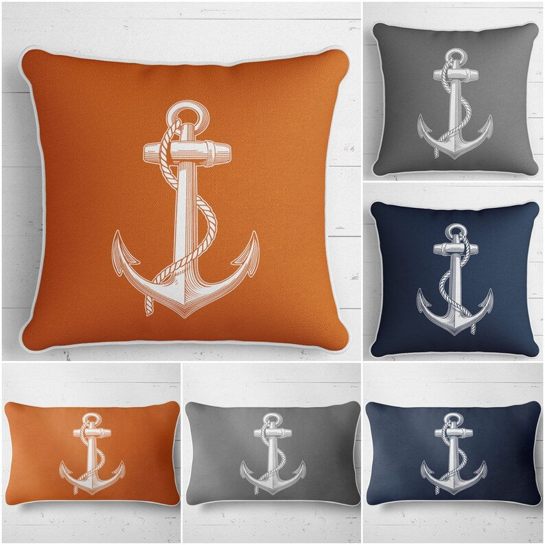 Orange Anchor Set of 4 Pillow Covers