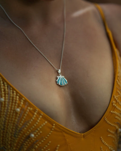 Seashell Necklace with Swiss Blue Topaz and Larimar