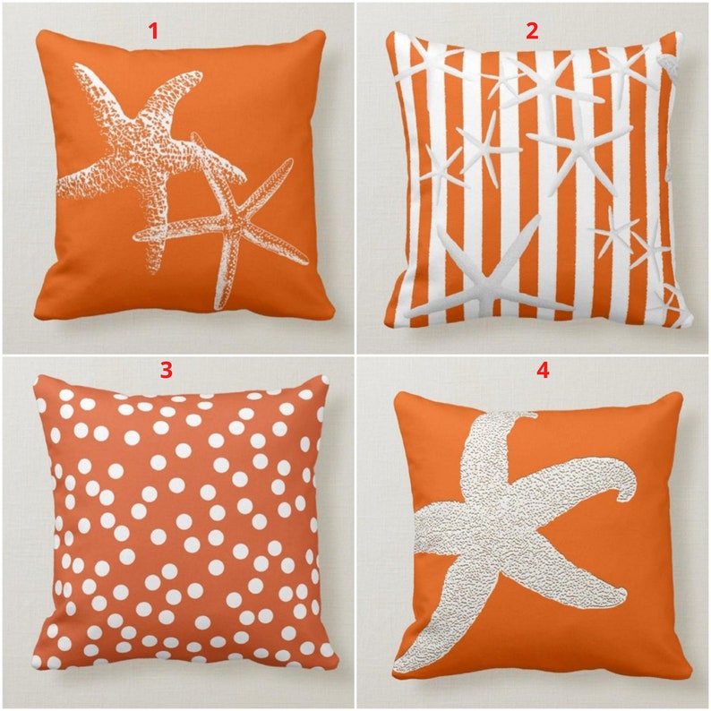 Orange Starfish Set of 4 Pillow Covers