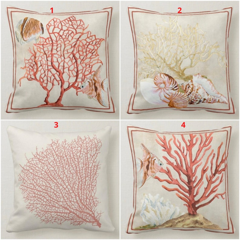 Pillow Cover - Red Coral Sea Life by Coastal Passion