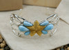 Golden Starfish Bangle Bracelet with Larimar Stones