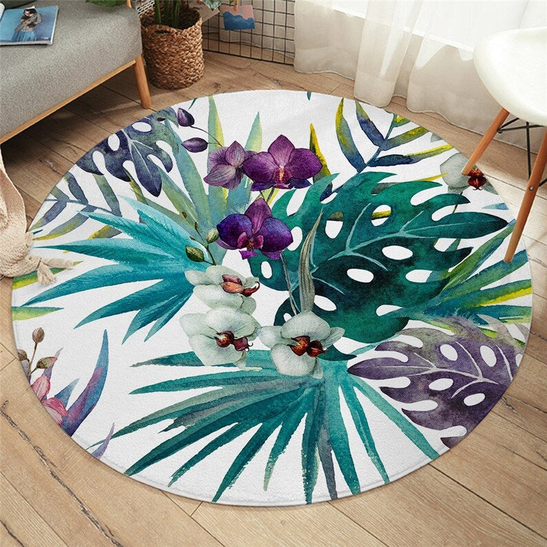 Tropical Orchids Round Area Rug