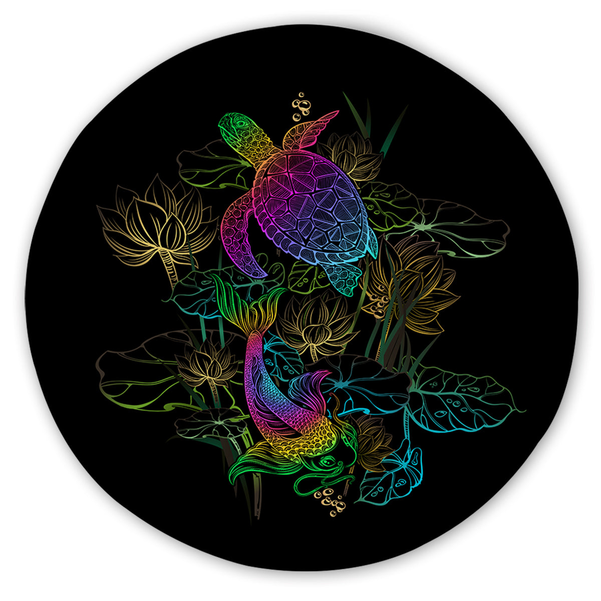 Sea Turtle and Koi Round Sand-Free Towel