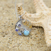 Jellyfish Pendant Necklace with Larimar, Tanzanite and Mother of Pearl Mosaic