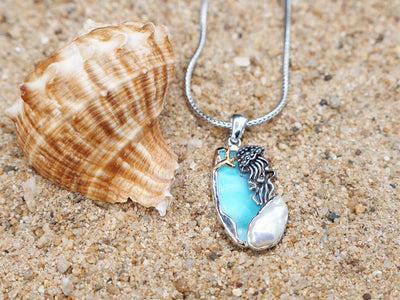Jellyfish Pendant with Larimar and Fresh Water Pearl - Only One Piece Created