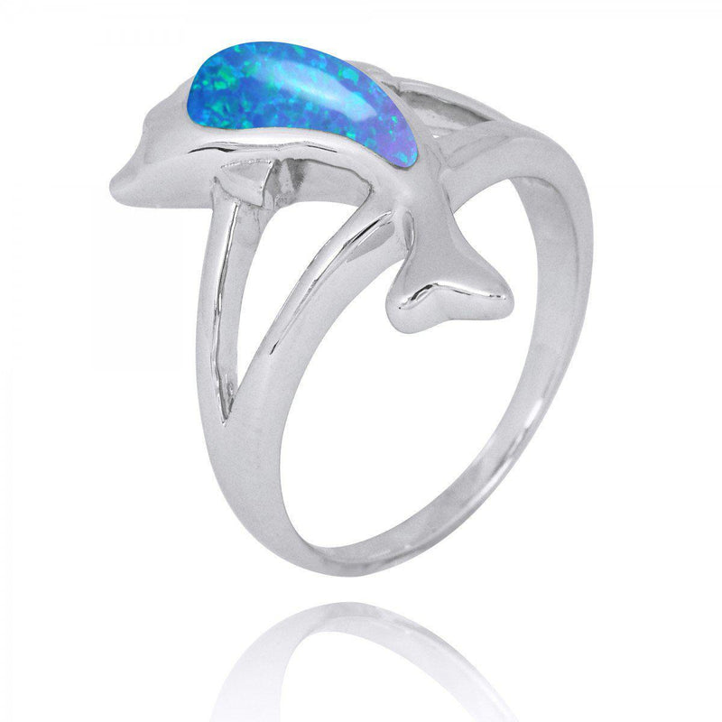 Jumping Dolphin Ring with Blue Opal
