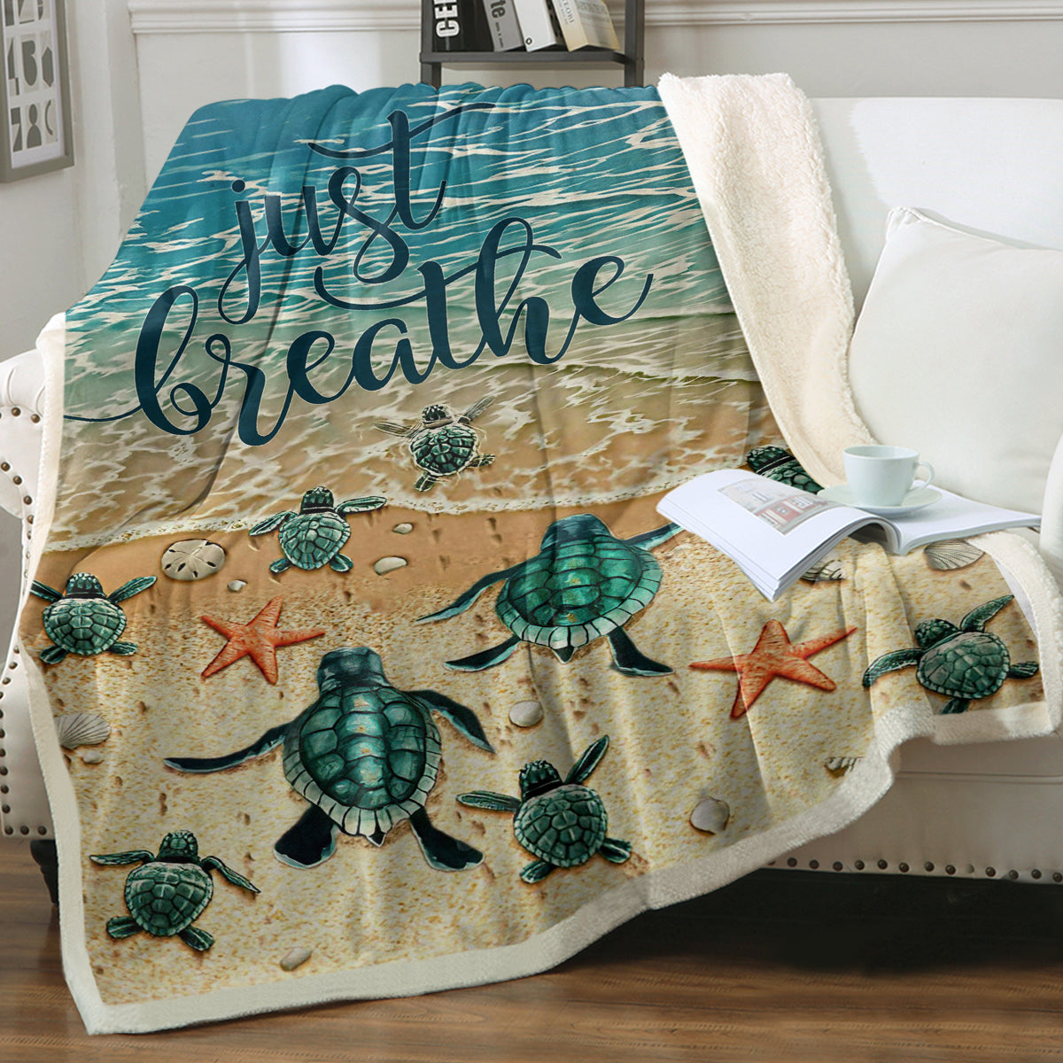 Just Breathe Sea Turtles Soft Sherpa Blanket