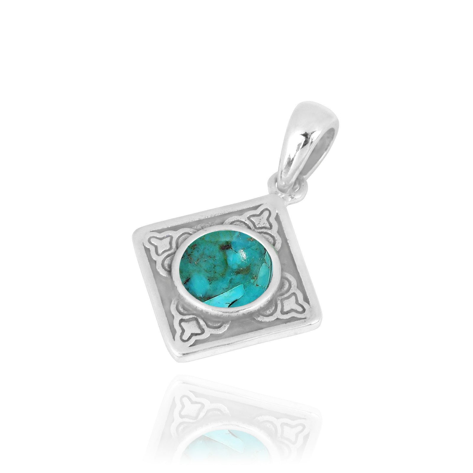 Kite Shaped Aztec Sterling Silver Pendant with Round Compressed Turquoise
