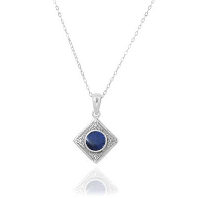 Kite Shaped Aztec Sterling Silver Pendant with Round Lapis