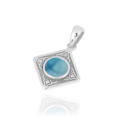 Kite Shaped Aztec Sterling Silver Pendant with Round Larimar