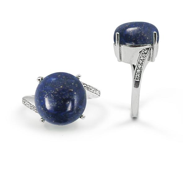 Lapis Lazuli Gemstone Ring with 14 Round Shape White CZ Stones