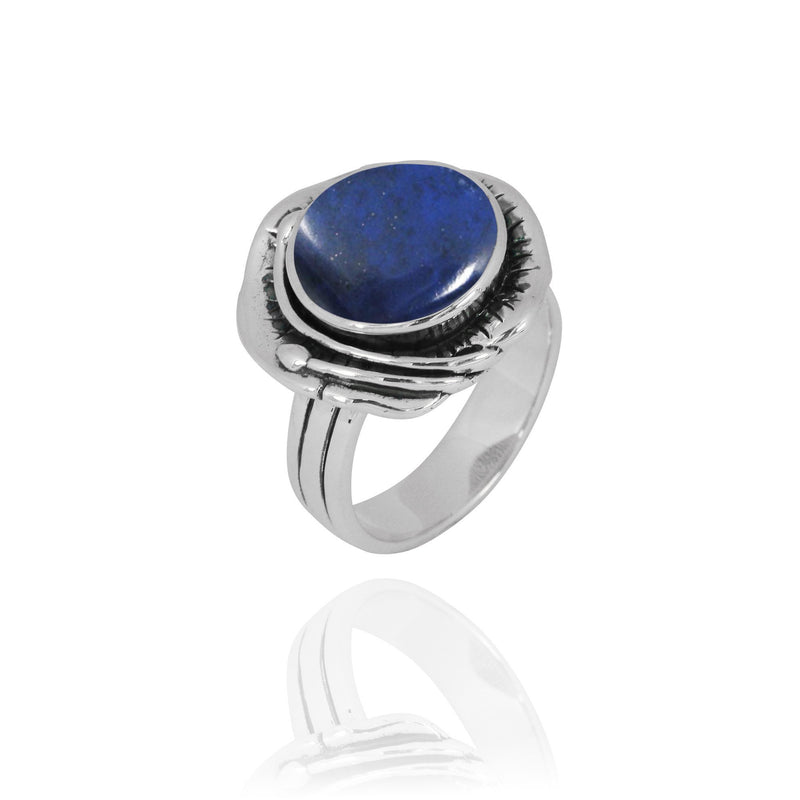 Lapis Lazuli Oxidized Silver Band Ring